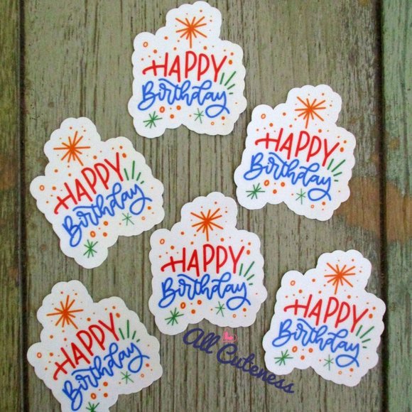 🎀 Happy Birthday Stickers 6 pcs - Picture 1 of 2